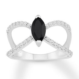 Marquise Black Onyx Ring Lab-Created White Sapphires Sterling Silver