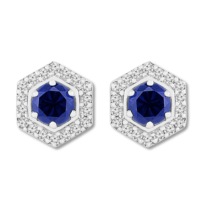 Main Image 2 of Blue & White Lab-Created Sapphire Earrings Sterling Silver