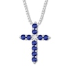 Thumbnail Image 1 of Blue/White Lab-Created Sapphire Cross Necklace Sterling Silver