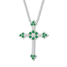 Lab-Created Emerald Cross Necklace Sterling Silver