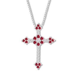 Lab-Created Ruby Cross Necklace Sterling Silver