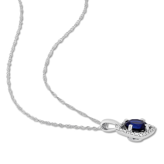 Lab-Created Sapphire Necklace 1/10 cttw Diamonds 10K White Gold | Kay