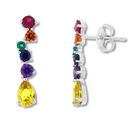 Multi-Color Stone Earrings Sterling Silver