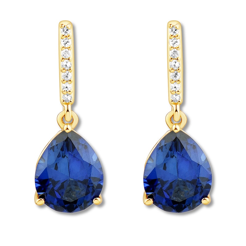 Main Image 3 of Lab-Created Sapphire & Diamond Earrings 10K Yellow Gold