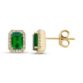 Lab-Created Emerald Earrings 10K Yellow Gold | Kay