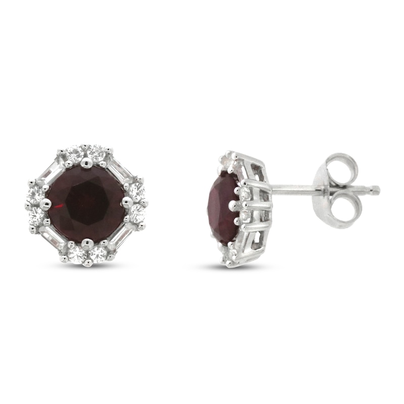 Main Image 1 of Lab-Created Ruby & Lab-Created White Sapphire Earrings Sterling Silver