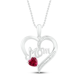 Lab-Created Ruby Heart Necklace Diamond Accent Sterling Silver