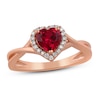 Thumbnail Image 0 of Lab-Created Ruby Heart Ring 1/8 ct tw Diamonds 10K Rose Gold