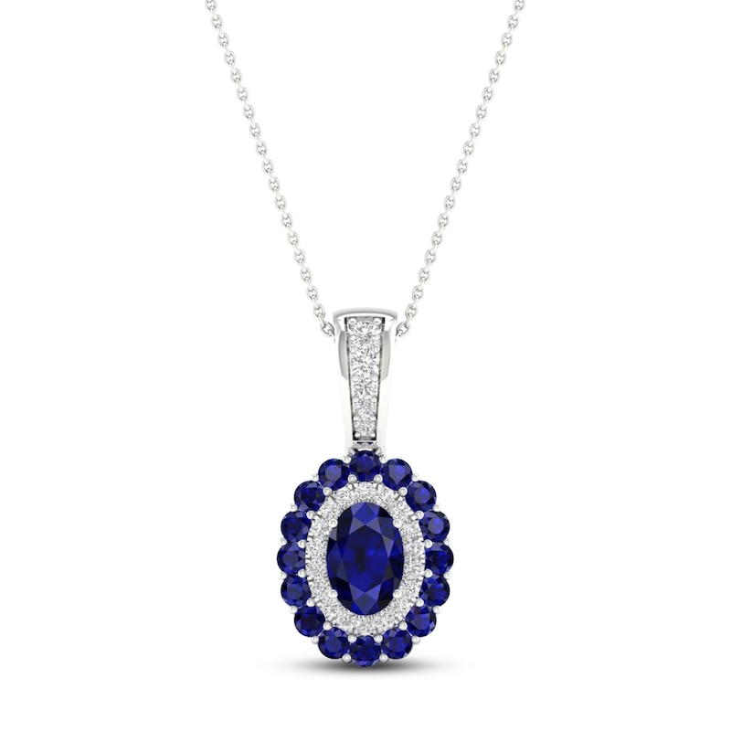 Main Image 1 of Sapphire & Diamond Necklace 1/15 ct tw 10K White Gold 18&quot;