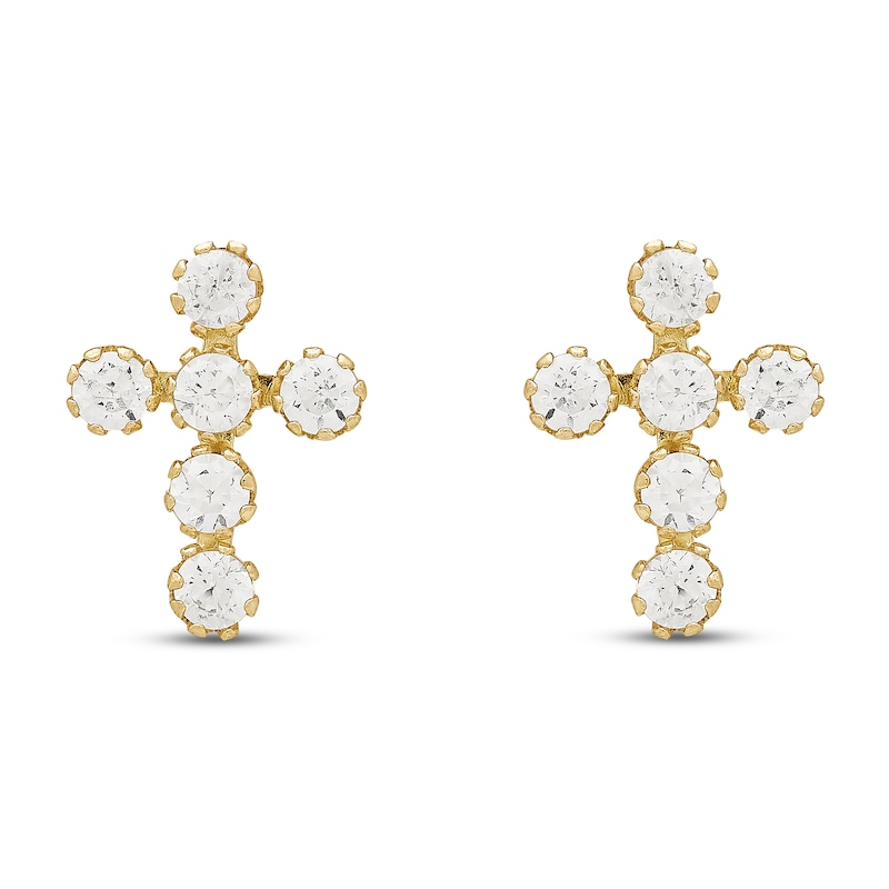 Main Image 3 of Children's White Lab-Created Sapphire Cross Earrings 14K Yellow Gold