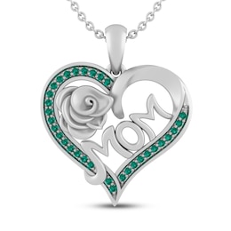 Lab-Created Emerald MOM Necklace Sterling Silver 18&quot;