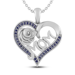 Blue Lab-Created Sapphire MOM Heart Necklace Sterling Silver 18&quot;