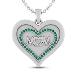 Lab-Created Emerald MOM Heart Necklace Sterling Silver 18&quot;
