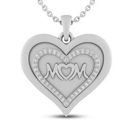 White Lab-Created Sapphire MOM. Heart Necklace Sterling Silver 18&quot;