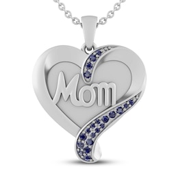 Blue Lab-Created Sapphire Mom Heart Necklace Sterling Silver 18&quot;