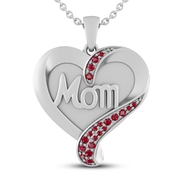 Lab-Created Ruby MOM Heart Necklace Sterling Silver 18&quot;