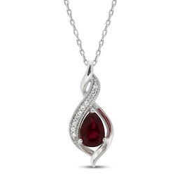 Lab-Created Ruby & White Lab-Created Sapphire Necklace Sterling Silver 18&quot;