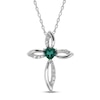 Thumbnail Image 0 of Lab-Created Emerald & White Lab-Created Sapphire Cross Necklace Sterling Silver 18"