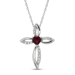 Lab-Created Ruby & White Lab-Created Sapphire Cross Necklace Sterling Silver 18&quot;