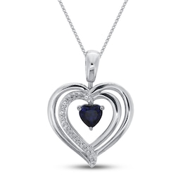 Blue & White Lab-Created Sapphire Heart Necklace Sterling Silver 18&quot;