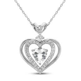 White Lab-Created Sapphire Heart Necklace Sterling Silver 18&quot;