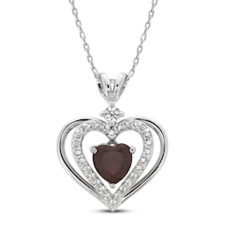 Lab-Created Ruby & White Lab-Created Sapphire Heart Necklace Sterling Silver 18&quot;