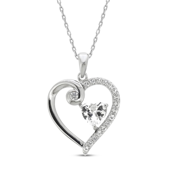 White Lab-Created Sapphire Heart Necklace Sterling Silver 18