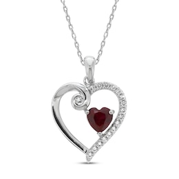 Lab-Created Ruby & White Lab-Created Sapphire Heart Necklace Sterling Silver 18&quot;