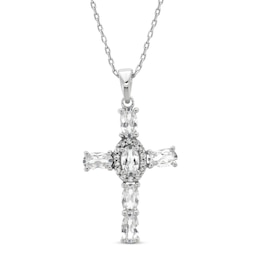 White Lab-Created Sapphire Cross Necklace Sterling Silver 18&quot;