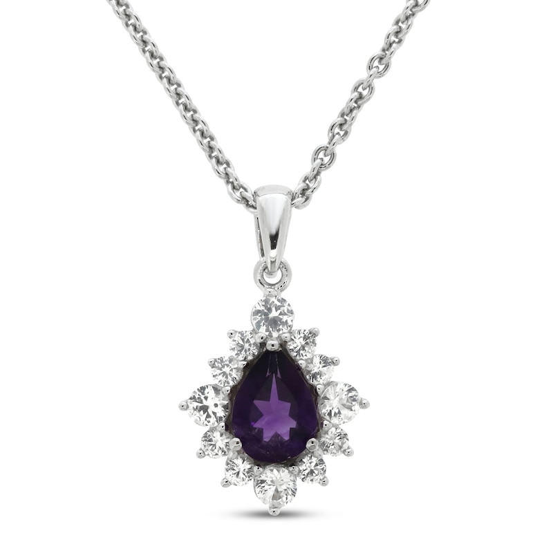 Amethyst & White Lab-Created Sapphire Necklace Sterling Silver 18"