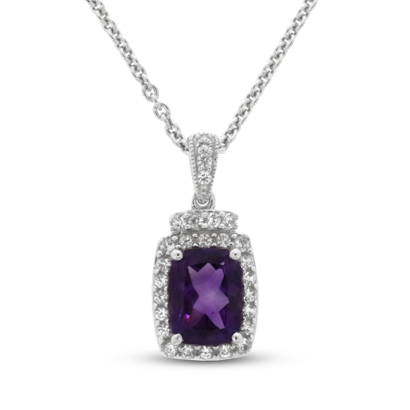 Amethyst & White Lab-Created Sapphire Necklace Sterling Silver 18