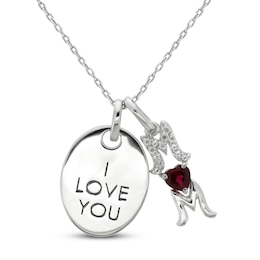 Lab-Created Ruby & White Lab-Created Sapphire 'I Love You Mom' Necklace Sterling Silver 18&quot;