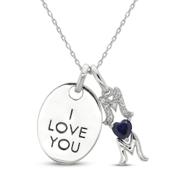 Blue & White Lab-Created Sapphire 'I Love You Mom' Necklace Sterling Silver 18&quot;