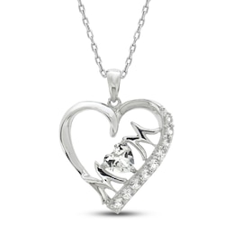 White Lab-Created Sapphire 'Mom' Heart Necklace Sterling Silver 18&quot;