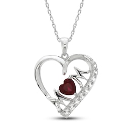 Lab-Created Ruby & White Lab-Created Sapphire 'Mom' Heart Necklace Sterling Silver 18&quot;