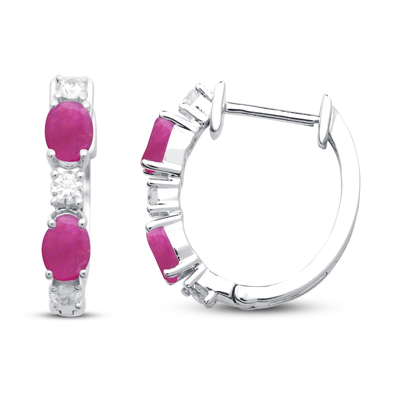 Main Image 1 of Lab-Created Ruby & Lab-Created White Sapphire Hoop Earrings Sterling Silver