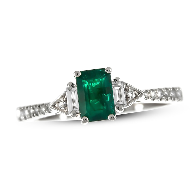 Main Image 1 of Emerald & 1/10 ct tw Diamond Ring 10K White Gold