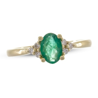 Emerald & 1/10 ct tw Diamond Ring 10K Yellow Gold | Kay