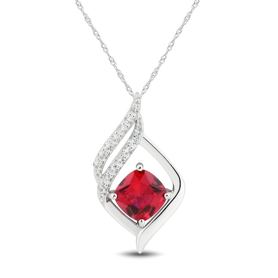 Lab-Created Ruby & White Lab-Created Sapphire Necklace Sterling Silver ...