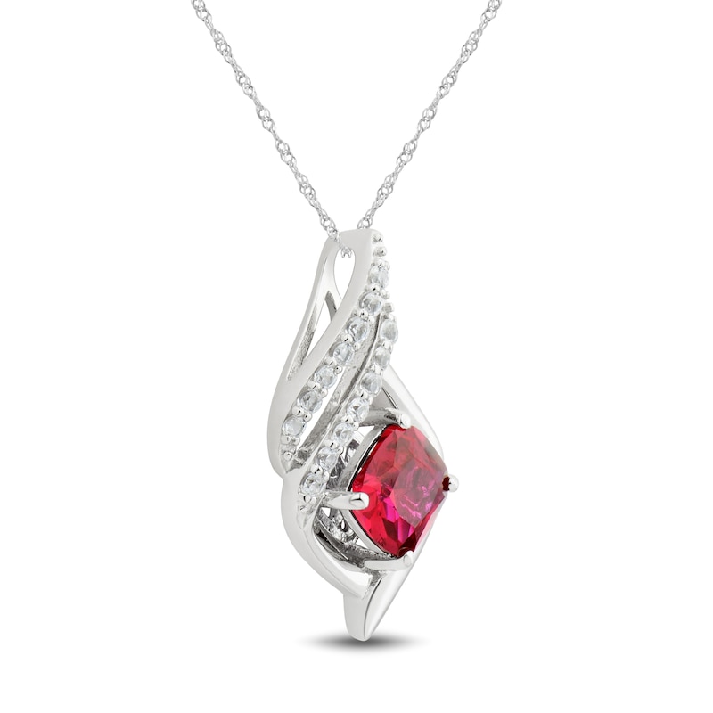 Main Image 2 of Lab-Created Ruby & White Lab-Created Sapphire Necklace Sterling Silver 18&quot;