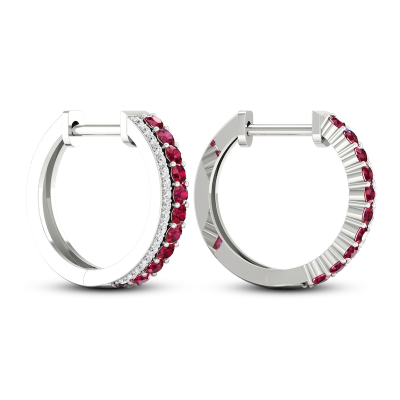 Main Image 4 of Lab-Created Ruby & White Lab-Created Sapphire Hoop Earrings Sterling Silver