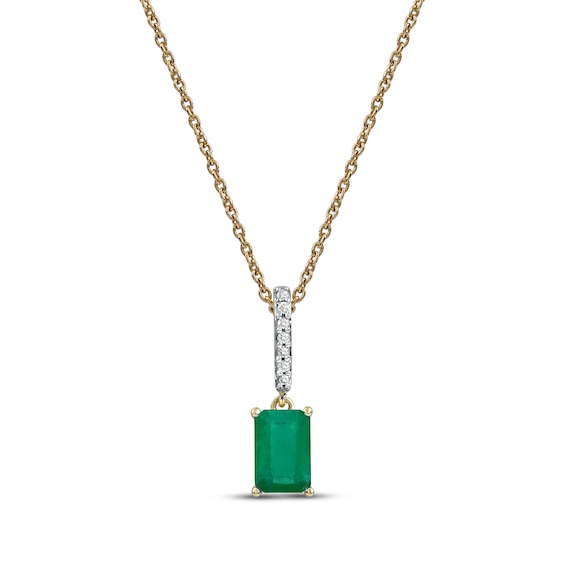 Emerald & Diamond Accent Necklace 10K Yellow Gold 18