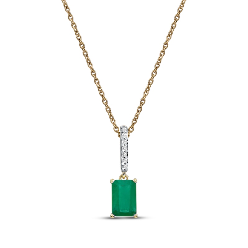 Emerald & Diamond Accent Necklace 10K Yellow Gold 18