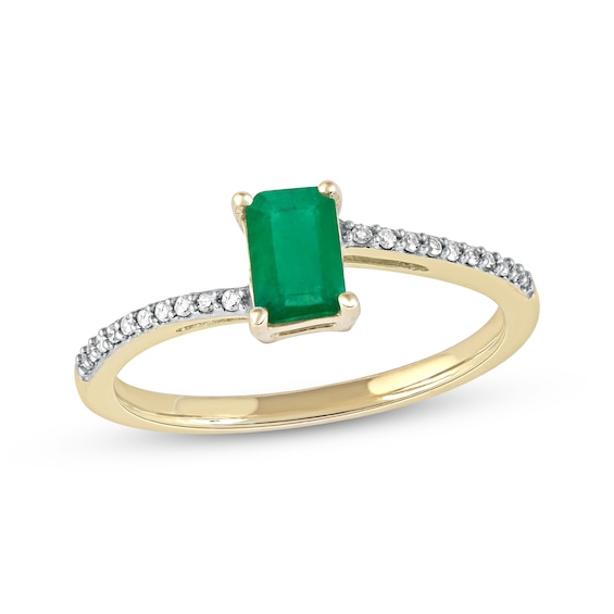 Emerald Ring 1/15 ct tw Diamonds 10K Yellow Gold | Kay