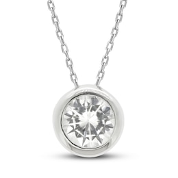 White Lab-Created Sapphire Bezel Necklace Sterling Silver 18&quot;
