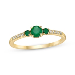 Emerald & 1/20 ct tw Diamond 3-Stone Ring 10K Yellow Gold