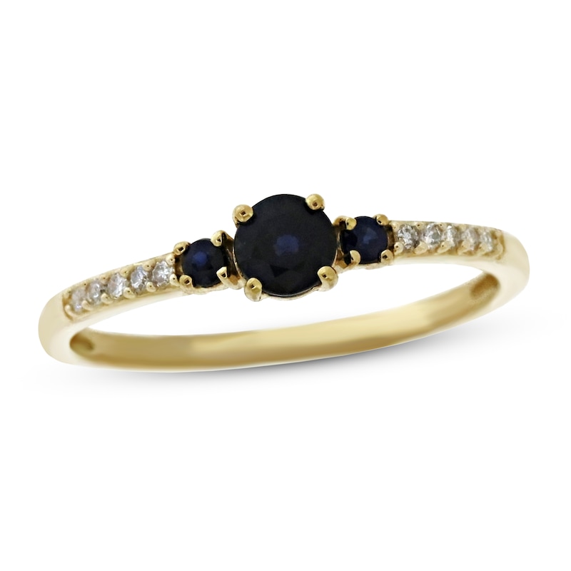 Main Image 1 of Blue Sapphire & 1/20 ct tw Diamond 3-Stone Ring 10K Yellow Gold