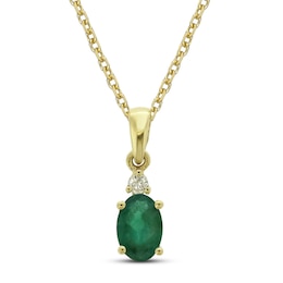 Emerald & Diamond Necklace 10K Yellow Gold 18&quot;