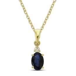 Blue Sapphire & Diamond Necklace 10K Yellow Gold 18&quot;