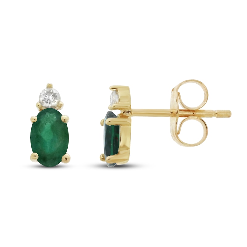 Main Image 1 of Emerald & Diamond Earrings 1/20 ct tw 10K Yellow Gold